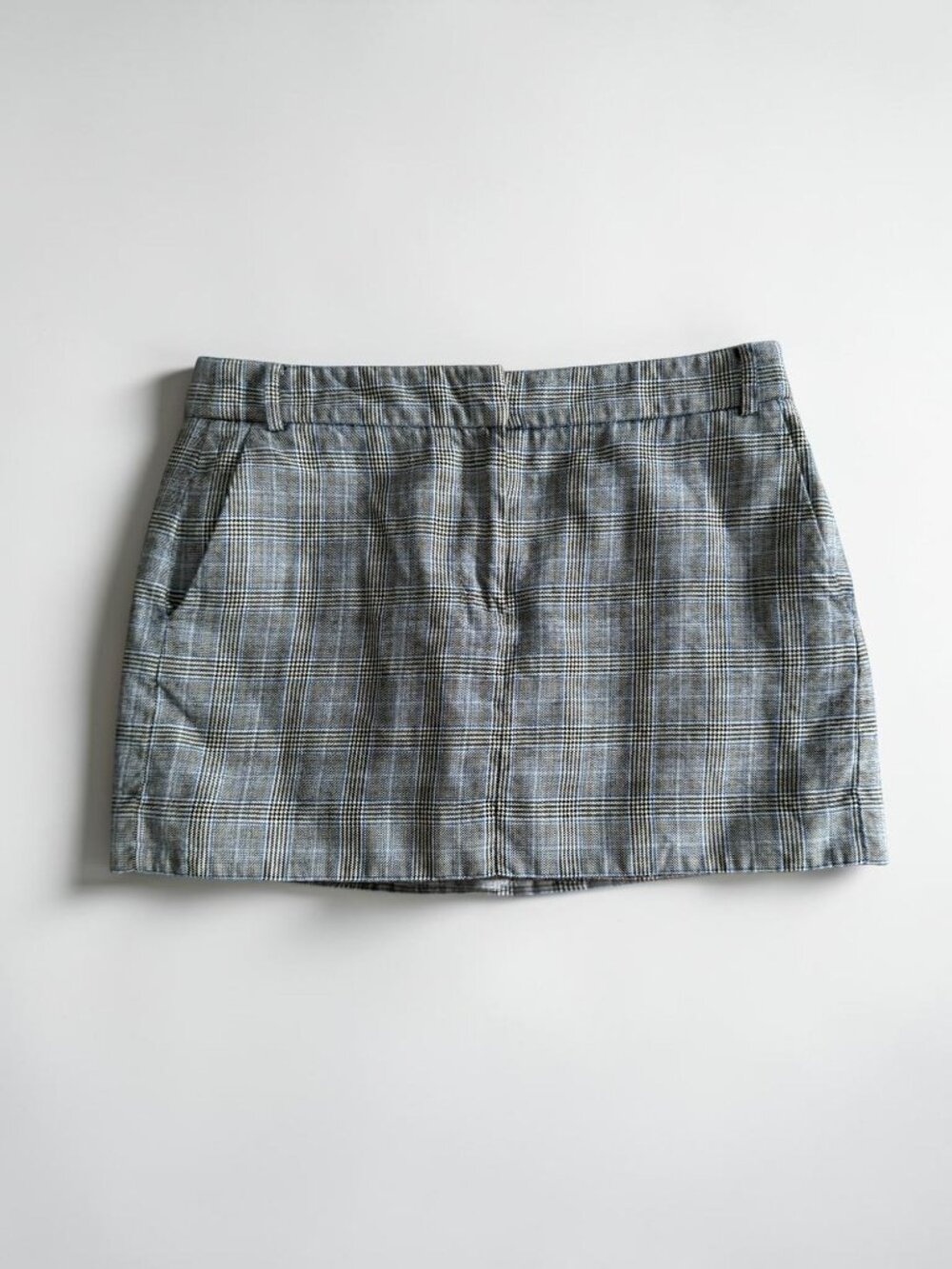 TIBI Gray Blue Plaid Wool Silk Blend Mini Skirt Size 6